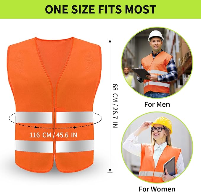 Safety Vest, Reflective High Visibility Construction Vest for Men, Work, Cycling, Runner, Surveyor, Volunteer, Road
