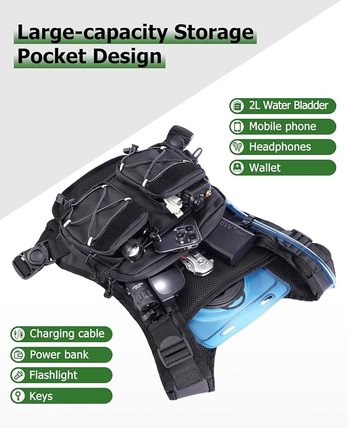 NOOLA Running Vest with 2L Water Bladder, Reflective Hydration Backpack for Men Women, Lightweight Chest Pack with Phone Pocket Adjustable Running Backpack for Marathon Fishing Cycling Hiking