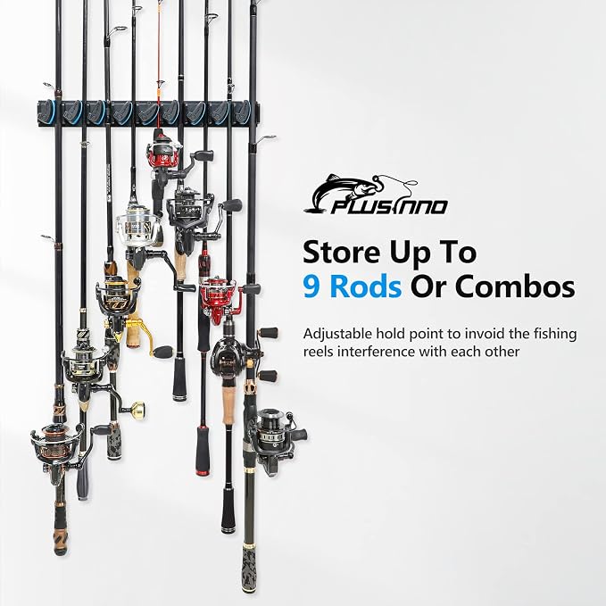 PLUSINNO 2 pack Vertical Fishing Rod rack, Wall Mounted Fishing Rod holder, With Black Fish Claw Control DeviceLS08-03，