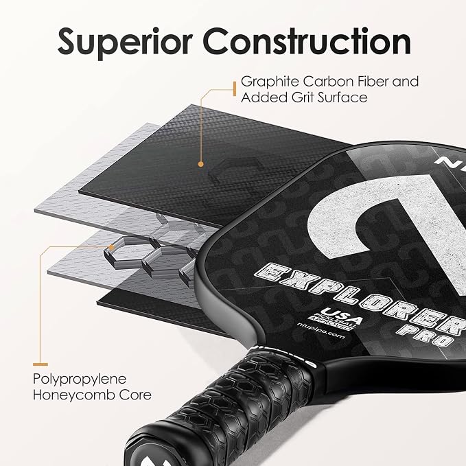niupipo Pickleball Paddles Set of 2/4/1, USAPA Approved Carbon Fiber & Fiberglass Hybrid, Easy Power, Polypropylene Honeycomb Core, Cushioned 4.72" Grip, Bag/Cover, Pickleball Paddle Set for Men Women