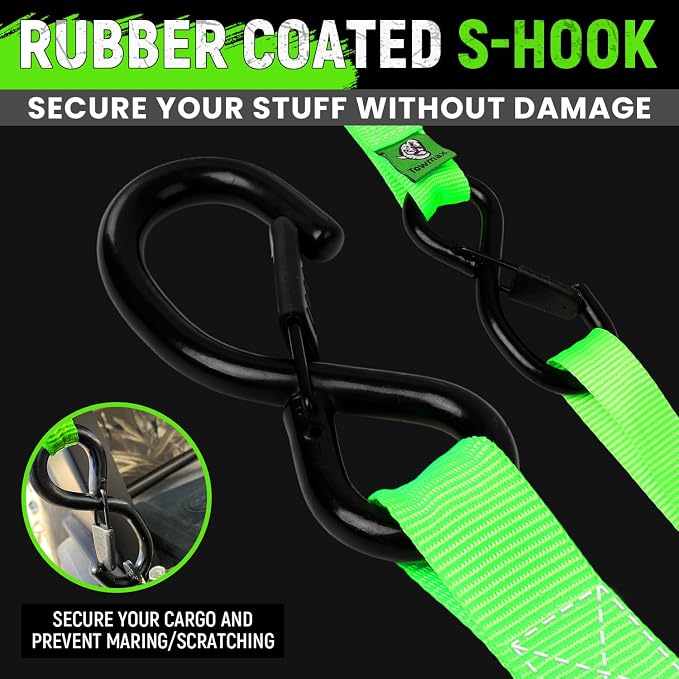 Ratchet Straps Medium Duty 4 Pack -1 Inch x 15 Feet (2,100LB Break Strength)- Motorcycle Tie Down Straps -Soft Loops Tie Downs- Ratchet Tie Down Set for Powersports, Motorcycle or Moving Cargo