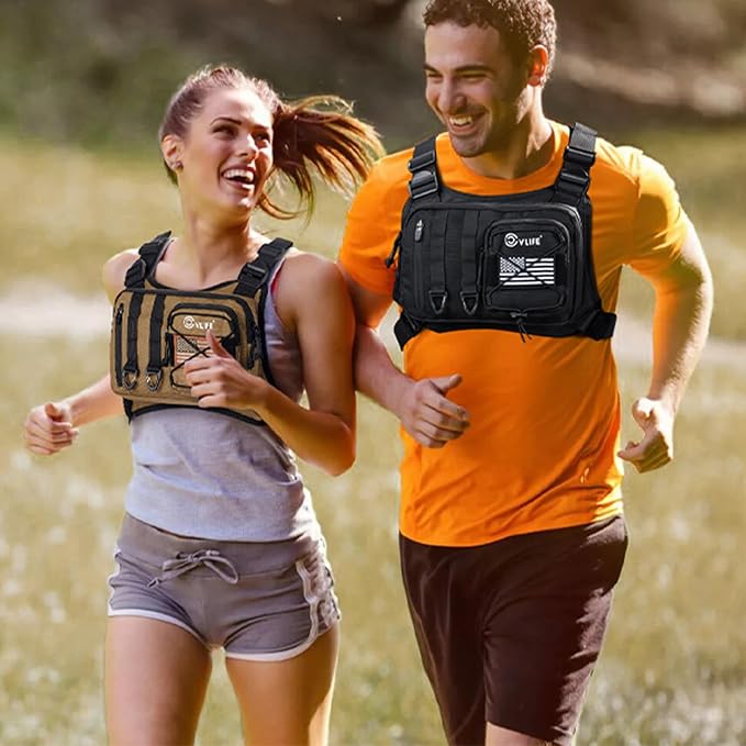 CVLIFE Outdoor Chest Bag for Men, Tactical Chest Pack, Adjustable Running Vest Bag, Lightweight Anti-theft EDC Rig for Hiking