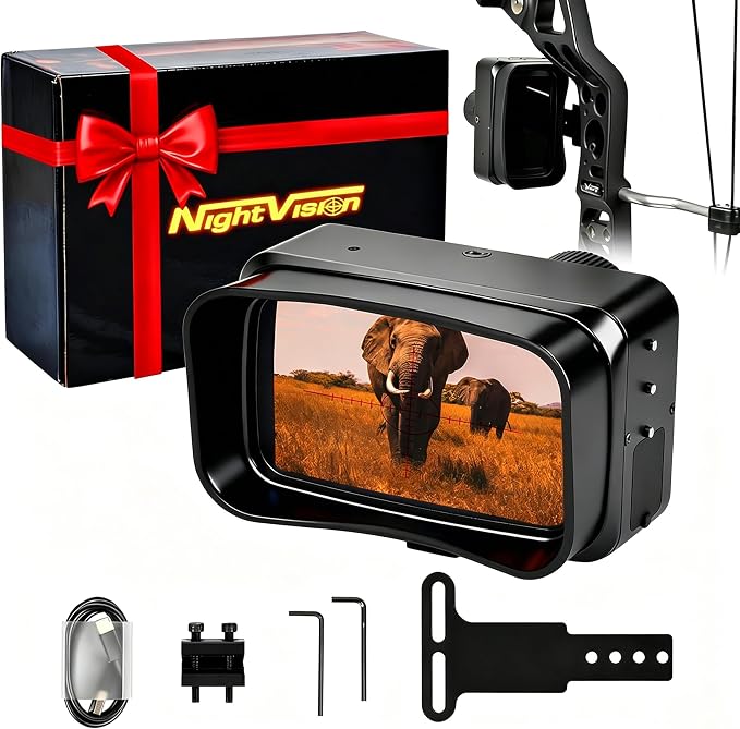 Archery Night Vision Bow Sight - 4K Night Vision Digital Crosshair Monocular Scope with Rechargeable Battery for Compound Bow Crossbow 5X Digital Zoom, Adaptable Right or Left Handed Mount