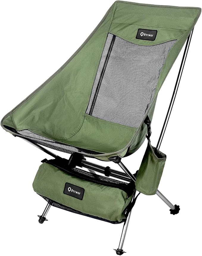 Camping Chair, Lightweight Backpacking Hiking Chair, Compact Portable 220 lbs Capacity, Comfortable Widened Seat Folding Chair (Army Green)