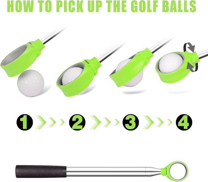 Golf Ball Retriever 9Ft/12Ft/14.5Ft/16.3Ft/20Ft Golf Ball Retriever Telescopic，Professional Stainless Steel Ball Retriever Tool Golf