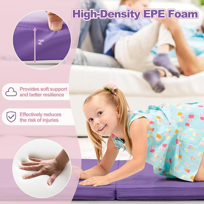 Goplus Gymnastics Mat, Folding Tumbling Mat with Carry Handles, Hook & Loop Fasteners, 4 Panels for Fitness Exercise Yoga Stretching Aerobics Workouts, Thick Gym Mats for Home
