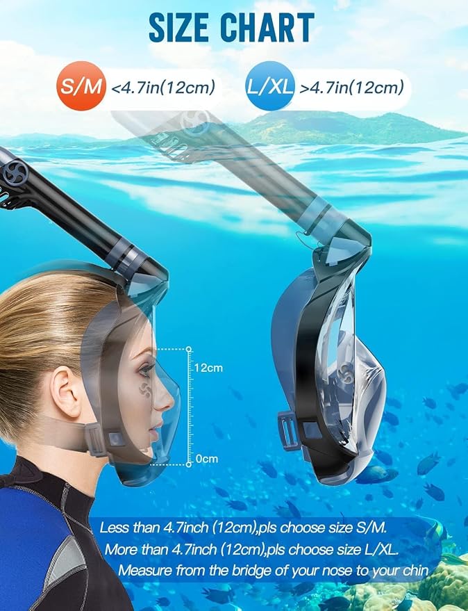 Full Face Snorkel Mask for Adults, 180° Panoramic Anti-Fog Snorkeling Gear with Dry Top System & Camera Mount, Foldable Anti-Leak Design for Travel, Swimming & Ocean Snorkeling