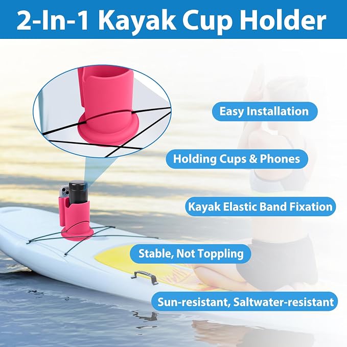 Paddleboard Cup Holder, Paddle Board and Kayak Drink Holder, 2-in-1 Drink & Phone Holder, Paddleboard Accessory for Surfboards, Canoes, SUPs, Kayaks, Boats (Red)