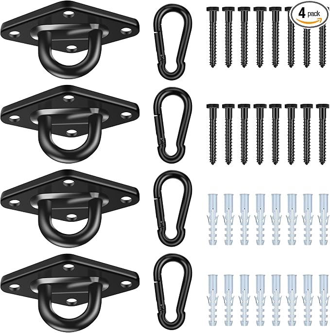 Albo Diamond Plate 2650lbs Swing Hangers 4 PCS - Heavy Duty Ceiling Mount Hooks with Snap Carabiners, 304 Stainless Steel for Wood & Concrete & Metal, Indoor Outdoor Anchor for Hammock, Yoga, TRX
