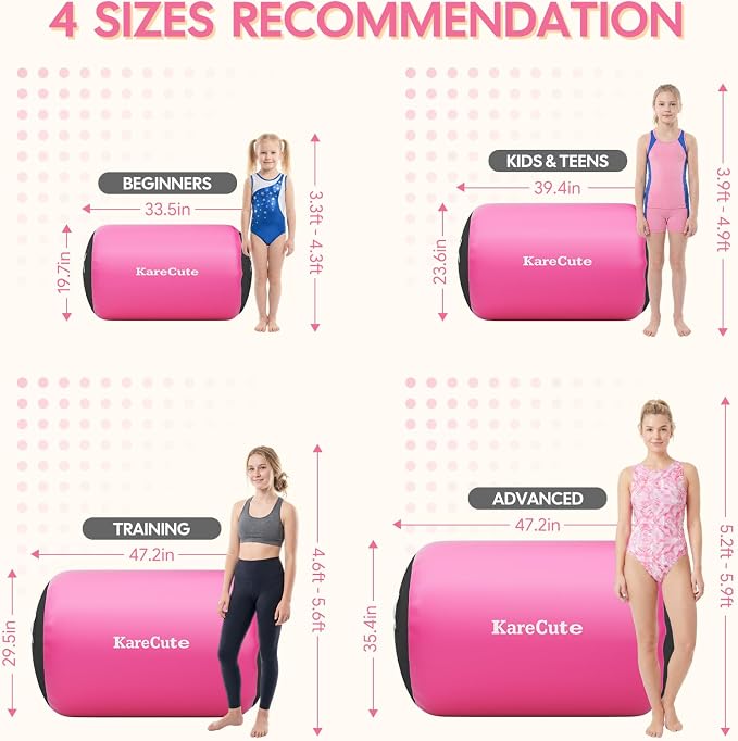Gymnastics Air Barrel Roller, Inflatable Octagon Tumbling Mat, Tumble Track Equipment for Kids, Cheerleading & Back Handspring Training for Home Gym without Pump