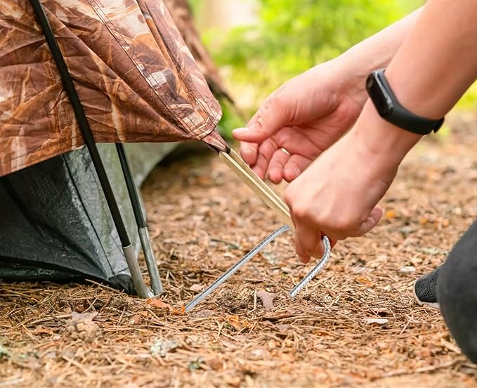 ABCCANOPY 12 inch Heavy Duty Ground Stakes J Hooks for Camping Tent Heavy Duty Metal Ground Anchors, 10 Pack