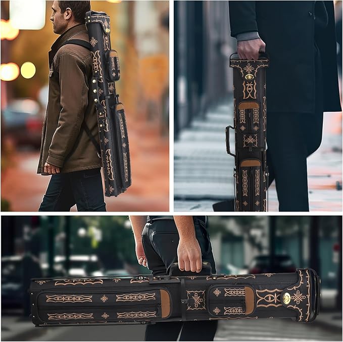 2x4 Pool Cue Case, Hard Pool Cue Case, Billiard Cue Case with Stand, Billiards Accessories Holds 2 Cue Butt and 4 Cue Shafts