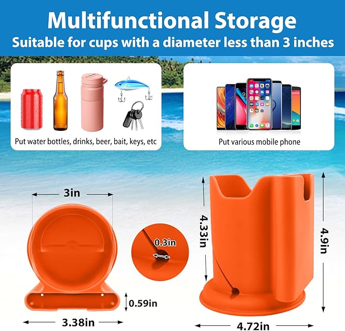 Paddleboard Cup Holder, Paddle Board and Kayak Drink Holder, 2-in-1 Drink & Phone Holder, Paddleboard Accessory for Surfboards, Canoes, SUPs, Kayaks, Boats (Orange)