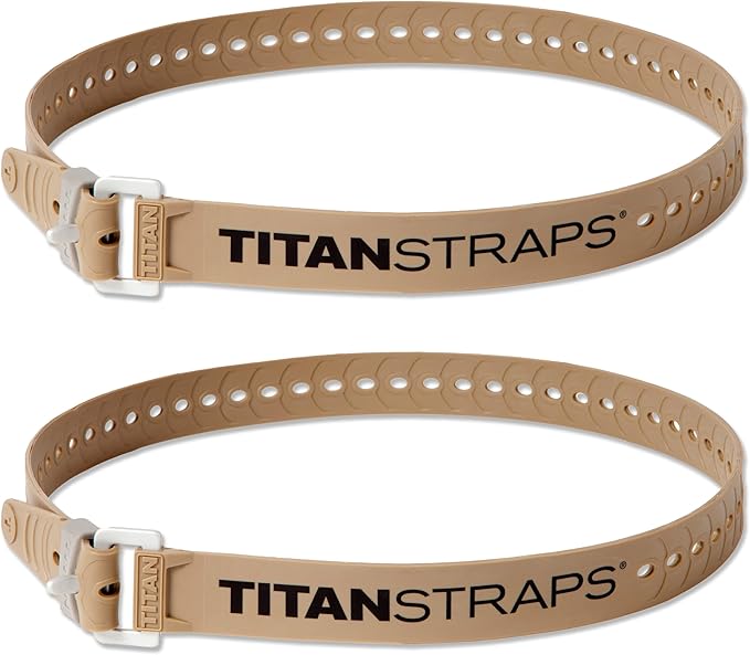 Titan Industrial Straps – Safety Strap Set to Secure Splits, Cargo Bikes, Garden Hoses, Wood Working Projects – 70 lb. Working Load, 36" Length, 2-Pack Coyote Tan