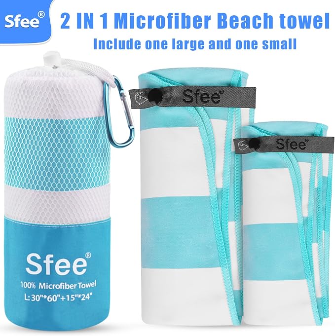 Sfee 2 in 1 Microfiber Oversized Beach Towel, Quick Dry Towel Travel Towel Camping Towel Super Absorbent Compact Lightweight Sports Gym Towels for Beach,Gym, Hiking, Pool, Backpacking, Bath, Yoga