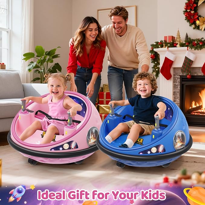 Electric Bumper Car with Remote Control, 360°Spinning Ride-on Vehicle, Rechargeable Indoor Outdoor Kid Car with LED Lights & Soft Bumper–Fun Gift (Pink)