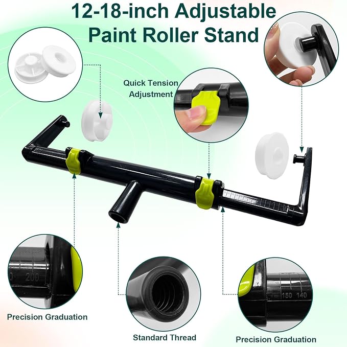 18 Inch Paint Roller Kit, 18" Microfiber Paint Rollers and Compound Roller, 24" Paint Tray, 10"-18" Adjustable Roller Frame, 32"-62" Extension Pole for Walls,Ceiling,Floors,Interior,Exterior Painting