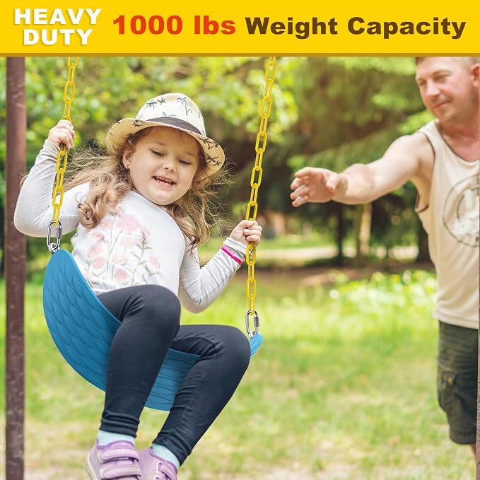 2Pcs 60" Heavy Duty Hanging Chains with Carabiners 1000 LBs Capacity Swing Chain with Hooks Porch Swing Chains Yellow Coated Chain for Hammock, Tree Swing, Hanging Chair, Heavy Bags, Swing Chair