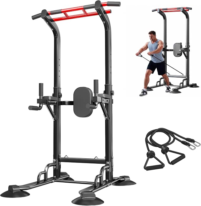 soges Power Tower Pull Up Bar Station, Dip Station for Home Gym, Height Adjustable Heavy Duty Strength Home Training Fitness Workout Equipment