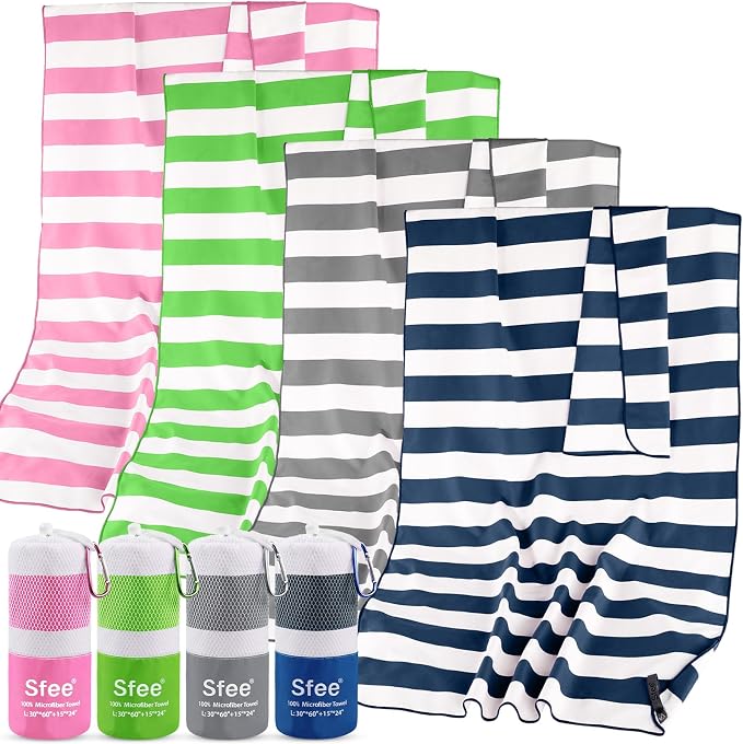Sfee 4 Pack(8Pcs) Microfiber Travel Towel, Beach Towel Quick Dry Towel Camping Towel Super Absorbent Compact Lightweight Sports Gym Towels for Beach, Gym, Hiking, Pool, Backpacking, Bath, Yoga