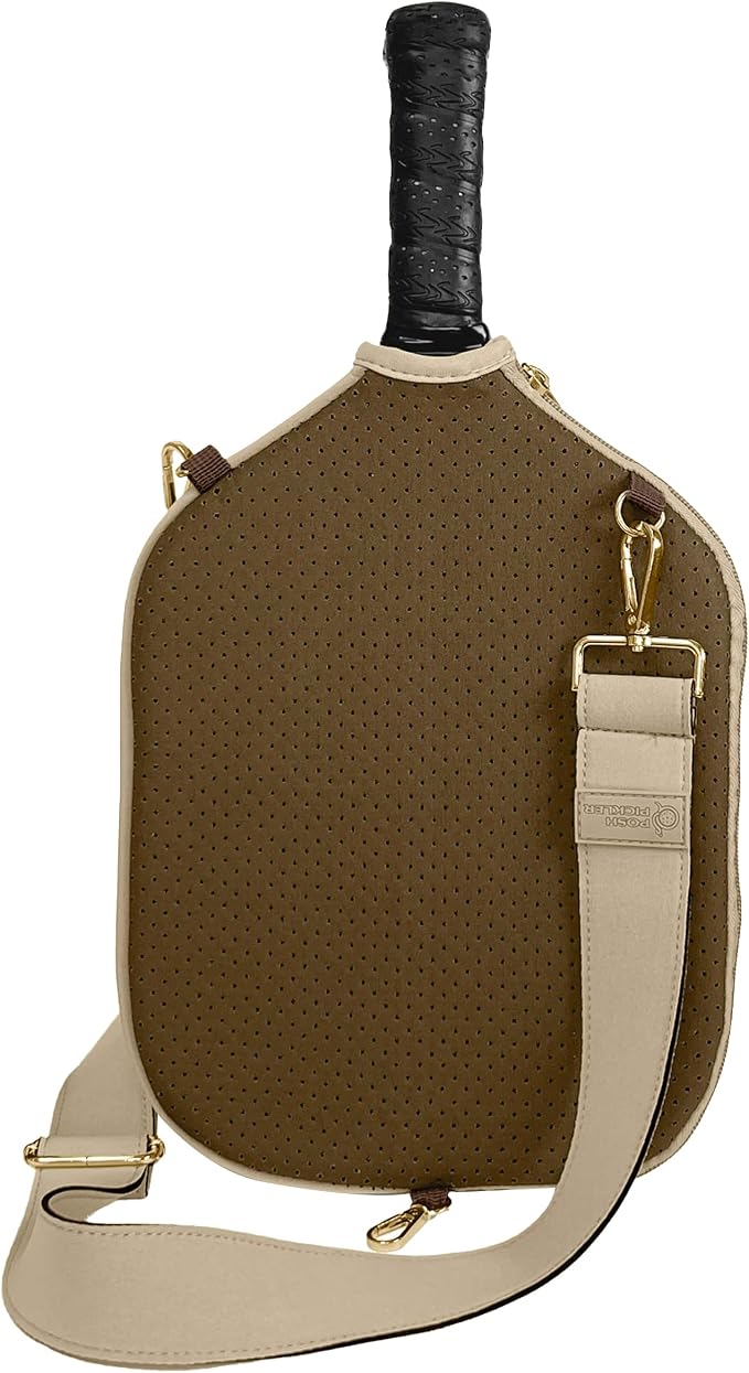 Posh Pickler Crossbody Neoprene Pickleball Bag - Paddle Cover with Adjustable Strap, Built-in Pocket for Essentials, Carabiner Fence Clip, Add-On Ready D-Rings, and Durable Design for Everyday Use