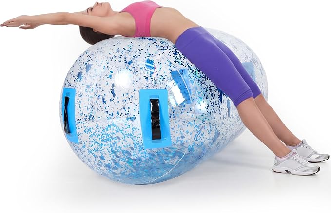 Gemscream Gymnastics Barrel Inflatable Air Roller Mat 40" x 24" Glitter Tumbling Air Barrel Gymnastic Cylinder Tumble Equipment for Back Handspring Trainer Cheerleading Yoga Home Use