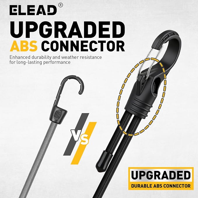 8-Piece 36-inch Adjustable Bungee Cords with Hooks, Heavy Duty Outdoor Carabiner Bungee Straps, Easily Adjust from 7" to 36", Black Super Elastic Cord for Cargo, Camping, Bike Racks, Tents