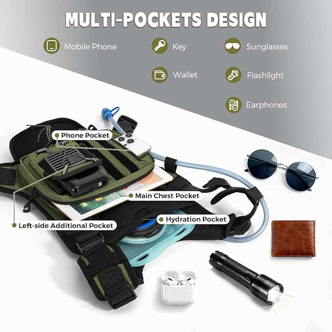 Outdoor Hydration Vest for Running & Hiking, Lightweight Breathable Water Backpack with 2.0L Bladder, Bounce-Free Chest Pack for Marathon, Cycling, Trekking for Men and Women