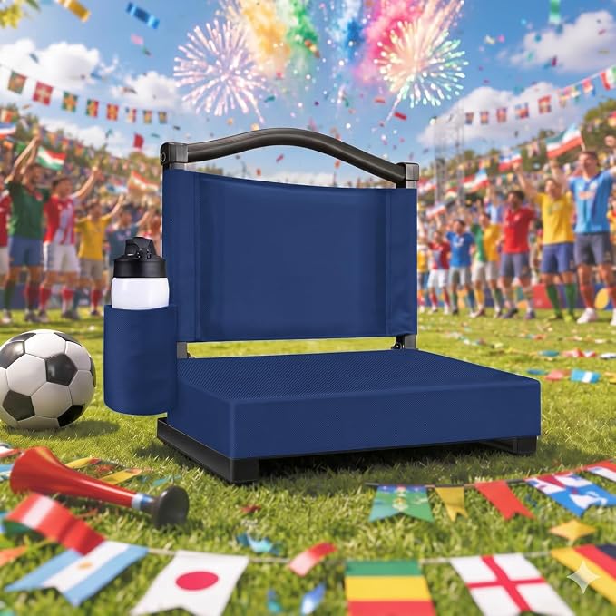 Fragess Bleacher seat, Stadium Seats with Back Support and Thick Cushion, Bleacher Chairs with Shoulder Strap and Side Pocket, Stadium Seat for Bleachers, Perfect for Sports Events(Navy Blue)