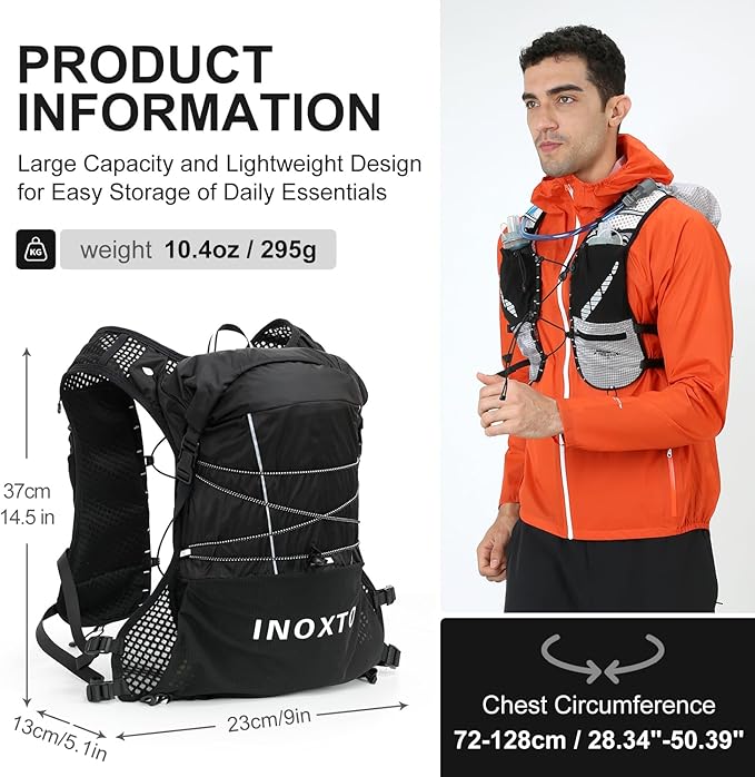 IX INOXTO Running Vest Hydration Backpack, Lightweight Running Backpack Hydration Pack with 1.6L Water Bladder Daypack for Trail Running Hiking Cycling Race Marathon for Women Men