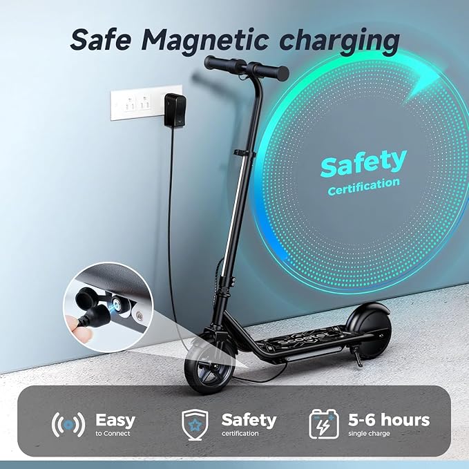 Electric Scooter for Kids Ages 6-12, 150W Motor, Simple One-Button Control, 2 Safe Speeds (6/10 MPH), K2 Pro for 3 Speeds, Colorful Lights, Magnetic Charging, Dual Brake System, 154 Lbs Load Capacity