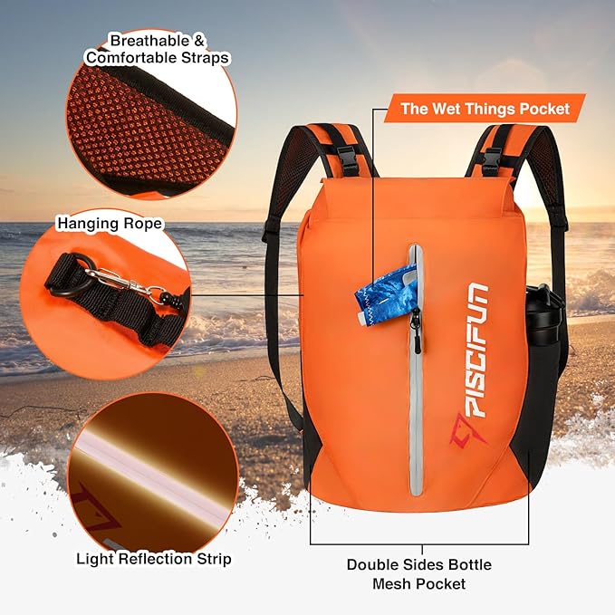 Piscifun Dry Bag Waterproof, Lightweight Dry Backpack Roll-Top Sealed with Waist Pouch and Phone Case Keeps Gear Dry Inside for Kayaking, Boating