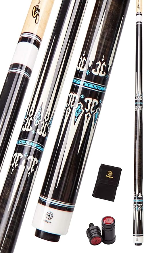 Collapsar CXT Pool Cue with Soft Case,Black with Cream Points and Turquoise,Wrapless Handle 58Inch Professional Pool Stick