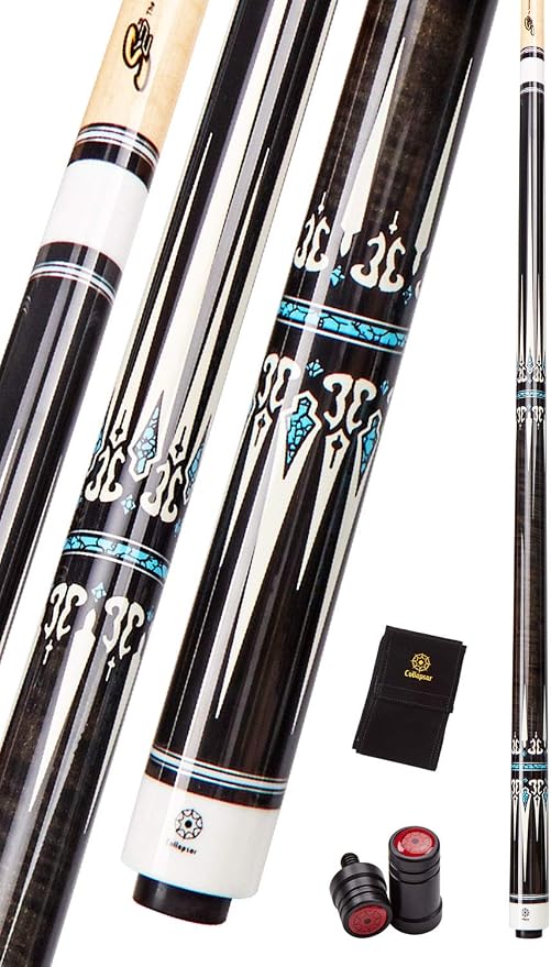 Collapsar CXT Pool Cue with Soft Case,Black with Cream Points and Turquoise,Wrapless Handle 58Inch Professional Pool Stick
