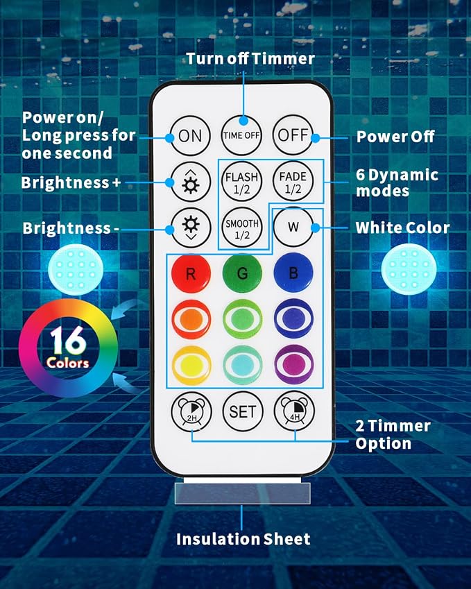 Pool Lights, Rechargeable Submersible LED Lights with Remote, IP68 Waterproof 16 Color Changing Floating Lights, Built-in Magnet Underwater Lights for Fountain, Pond, Aquarium