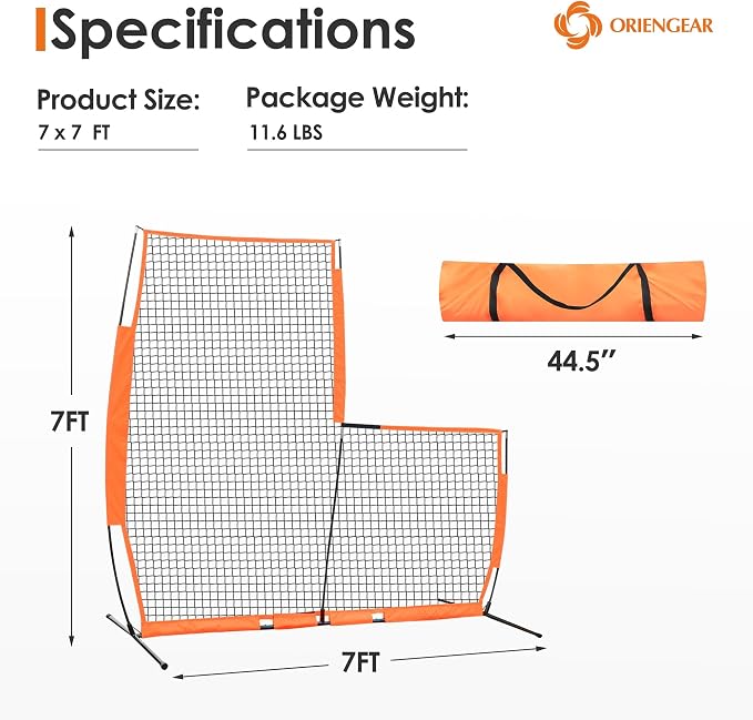 L Screen Baseball Pitching Screen for Batting Cage, Lightweight Pitch Training Accessory, 7x7 ft Pitcher Protection L-Screen Protector Net for Pitcher Safety
