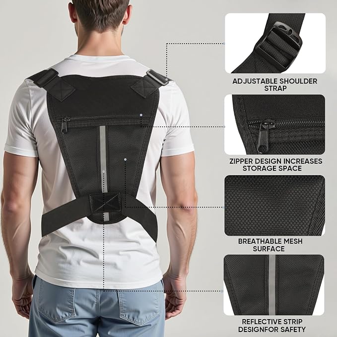 Outdoor Chest Pack for Men Women, 900D Oxford Durable Chest Bag With Detachable Mini Coin Pouch, for Hiking Camping Running Cycling Gym (Black)