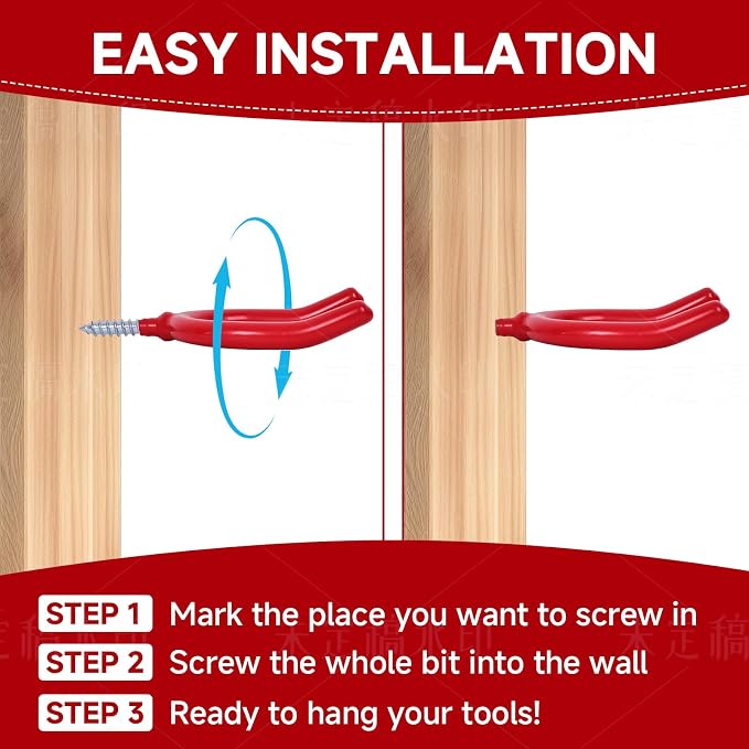 Lian.Ripple.Lian16 PackGarage Storage System Steel U Hooks with Anti-Slip Coating Home Improvement and Organization Screw in Hooks Easy Wall Mounting Heavy Duty Bike and Ladder (Red, 16 Pack)