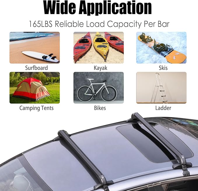 Universal Car Roof Rack, 43" Cross Bars with Anti-Theft Lock, Adjustable Aluminum Alloy Heavy Duty Crossbars for Car Roof Cargo Carrier, 165LBS Max Load