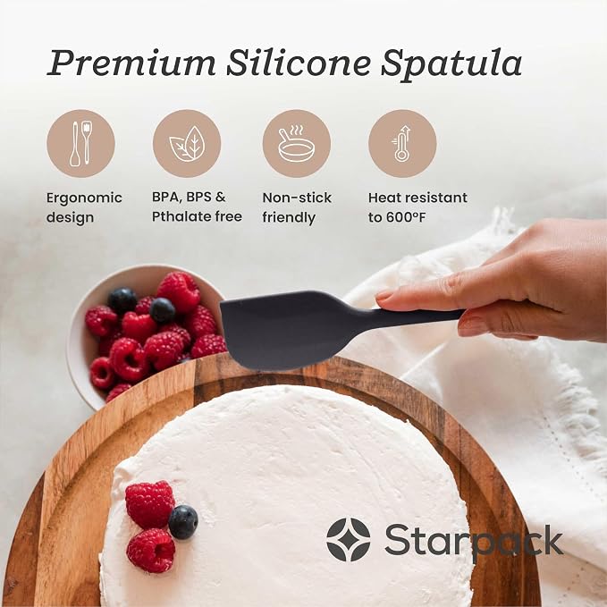 Starpack 'Scrape & Stir' Silicone Spatula (8.5 Inches) - Heat Resistant Spatula Set 600°F - Food Grade Kitchen Spatulas - Nonstick Baking and Cooking Spatula - LFGB Grade Rubber Spatula Set