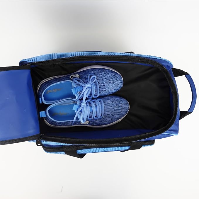 ELITE Deluxe 2 Ball Bowling Bag with 5" Smooth Wheels - Large Accessory Pocket, Shoe Compartment, 36" Extendable Handle