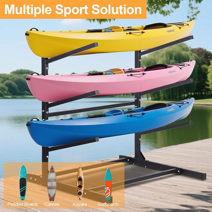 Kayak Storage Rack, Adjustable Kayak SUP Stand, Weatherproof and Heavy Duty Surfboard Storage Rack, Hold up Kayaks, SUPs, Paddleboards, Canoes