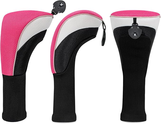 Golf Club Head Covers for Woods 3/4/5/6 Pieces Long Neck Mesh Sports Golf Club Headcovers Set with Interchangeable No. Tags 3 4 5 6 7 X Golf Accessories for Men Women