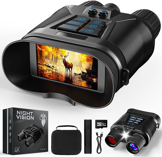 seanme Night Vision Goggles with Camera, 4K Night Vision Binoculars for Adults, 3280FT Infrared, 3" Large Screen, 8X Digital Zoom, 5000 mAh Battery and 32GB Memory Card for Saving Photos and Videos