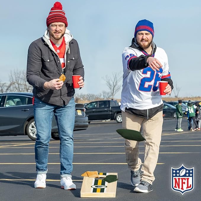 NFL Football Portable Size 1' x 2' Solid Wood Cornhole Set with Direct Print HD Team Graphics – Travel Size