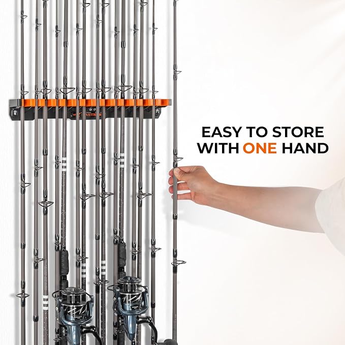 KastKing V15HD Heavy Duty Vertical Fishing Rod Holder – Wall Mounted Fishing Rod Rack, Store 15 Large Rods or Fishing Rod Combos in 18 Inches, Great Fishing Pole Holder and Rack, 1 Pack