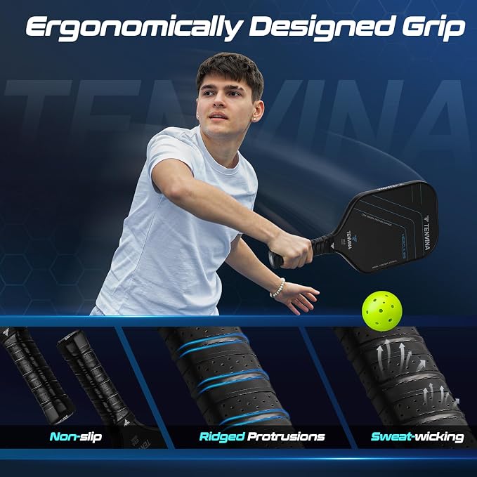 TENVINA Pickleball Paddles, Multi-Layer T700SC Textured Carbon Fiber Pickleball Paddle, Pickle Ball Paddle with Strong Spin & Power Surface, 4-Types of Shapes and Thicknesses, USAPA Approved