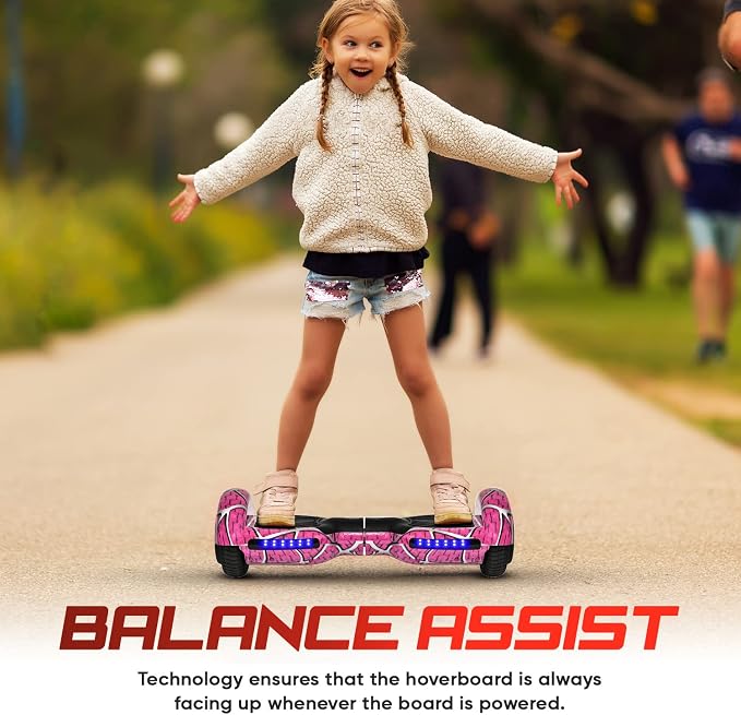Spider-Pattern Hover Board for Kids Ages 6-12, with Bluetooth Speaker and LED Lights 6.5" Hover Board, UL2272 Safety Certified (Pink)