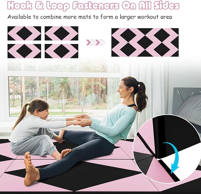 Goplus Gymnastics Mat, Folding Tumbling Mat with Carry Handles, Hook & Loop Fasteners, 4 Panels for Fitness Exercise Yoga Stretching Aerobics Workouts, Thick Gym Mats for Home