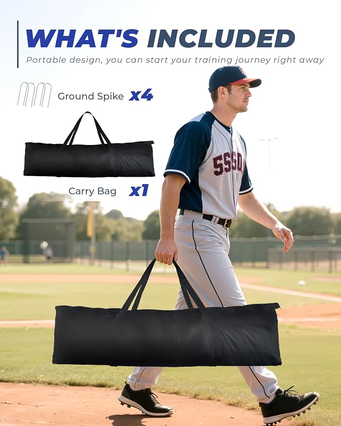 Baseball L Screen for Batting Cage, 7x7ft Pitcher Protector Net for Pitchers Protection, Includes Portable Carry Bag, 4 Ground Stakes